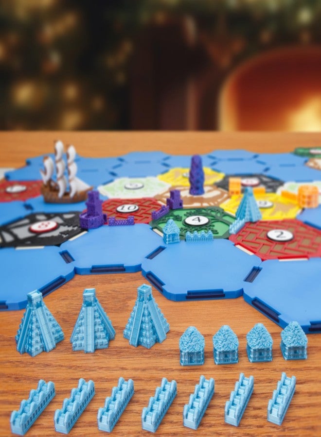 BKPrint3D Custom Civilizations for Catan Board Game | Replacement Player Sets | Settlers Pieces | Base Cities Settlements Roads | 3D Printed | (Mayan Base Set) - Image 2